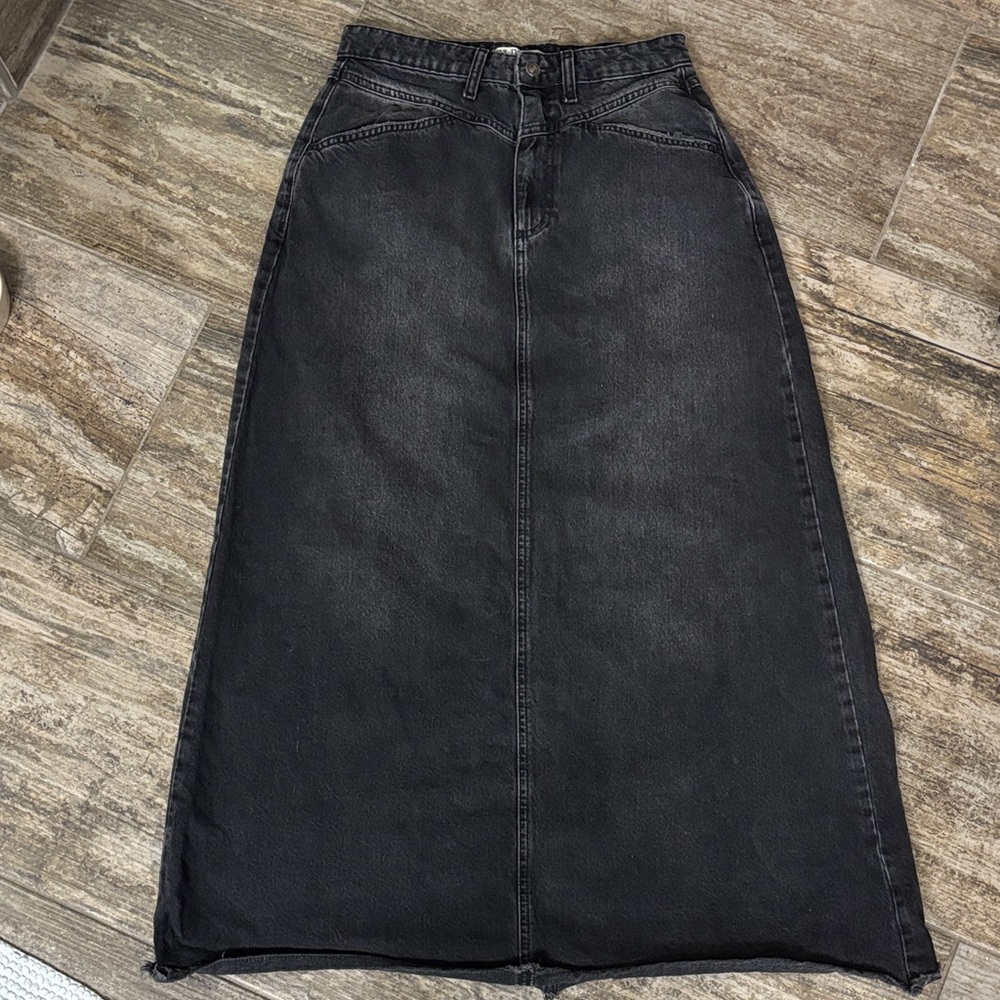 Free People Black Denim Maxi Skirt